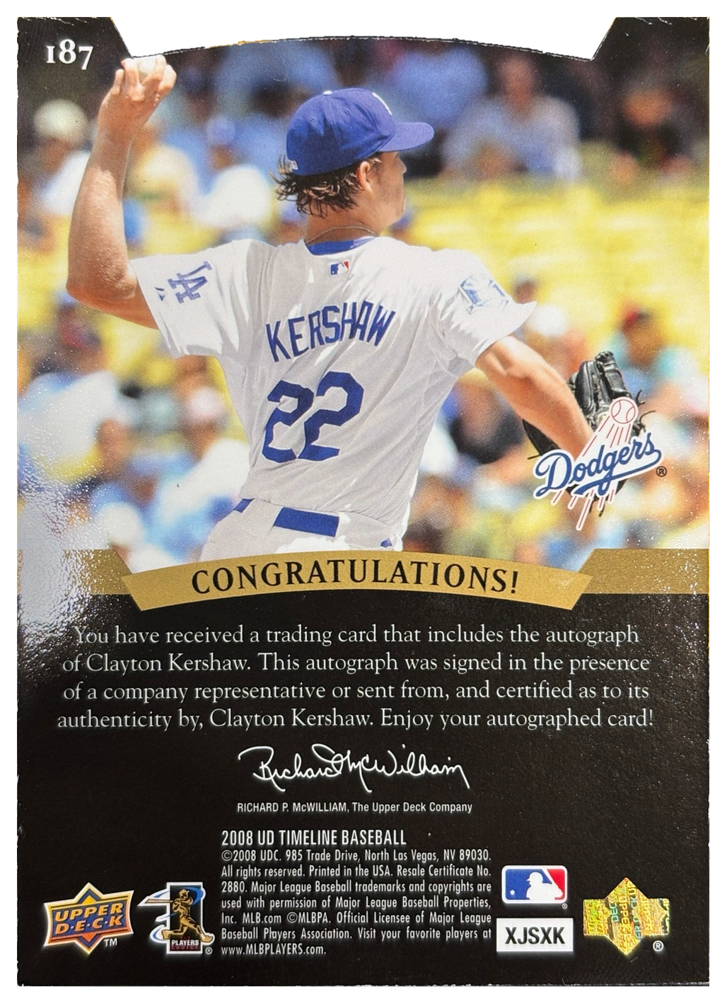CLAYTON KERSHAW - 2008 Upper Deck Timeline Autograph RC #187 - retro