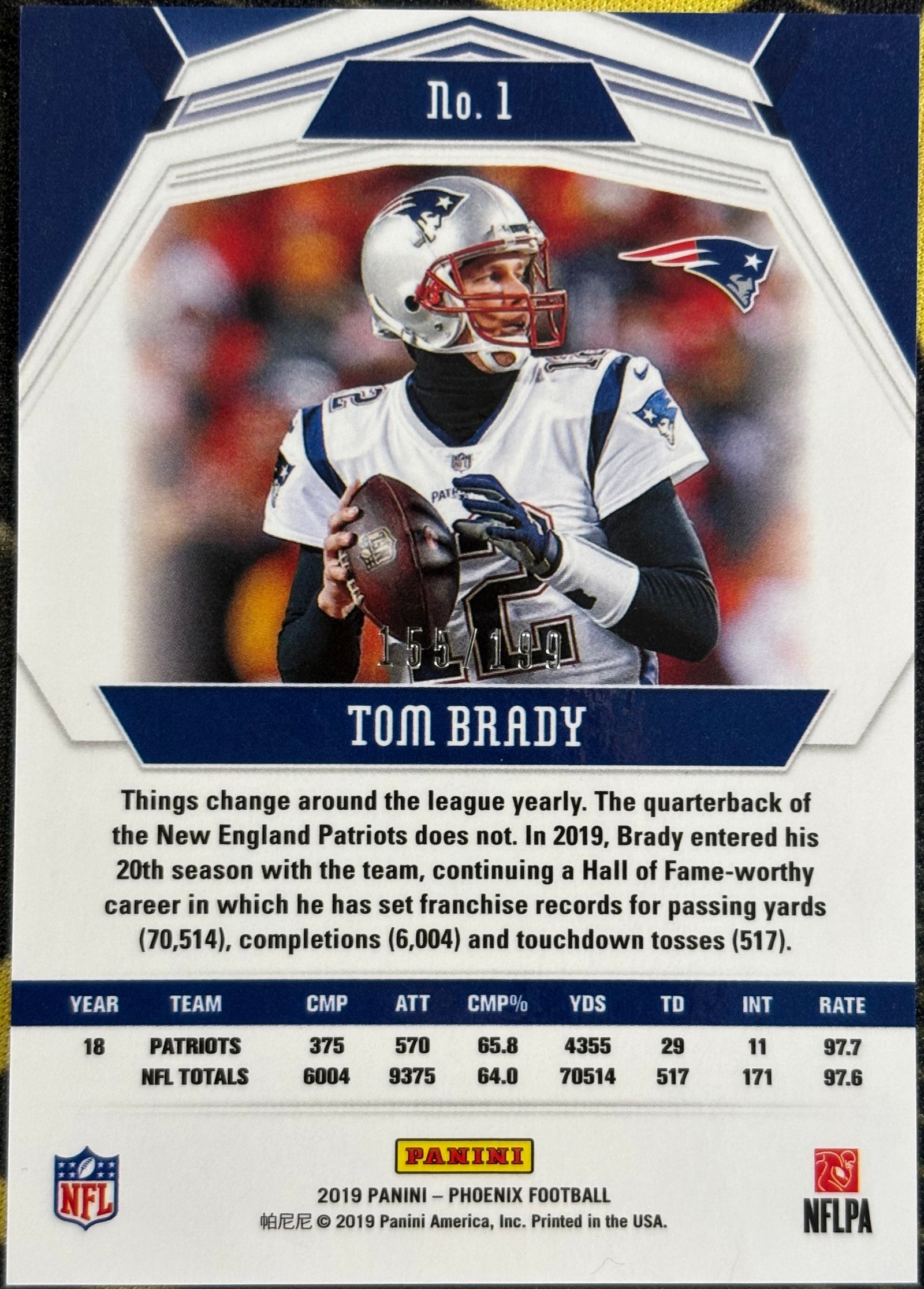 TOM BRADY - 2019 Panini Phoenix Purple #1 /199
