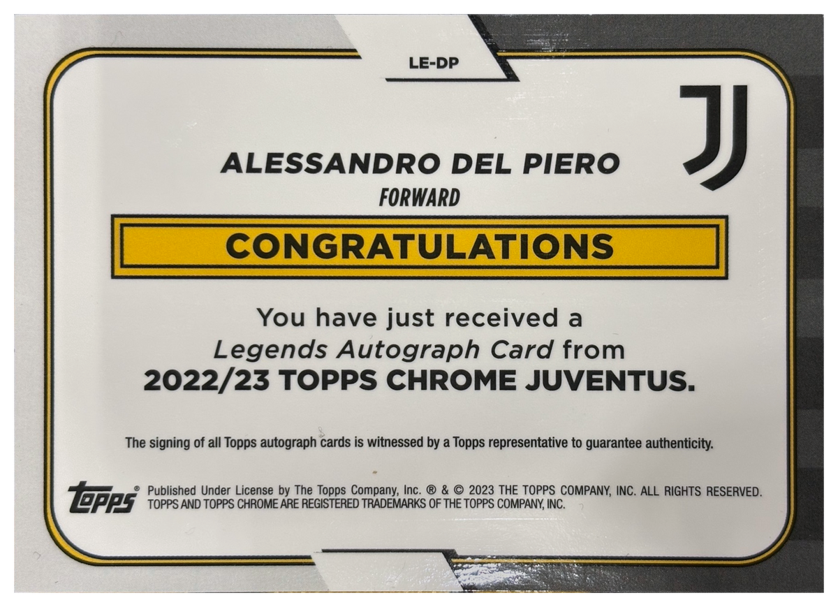 ALESSANDRO DEL PIERO - 2022/23 Topps Chrome Juventus Legends Autograph #LE-DP - retro