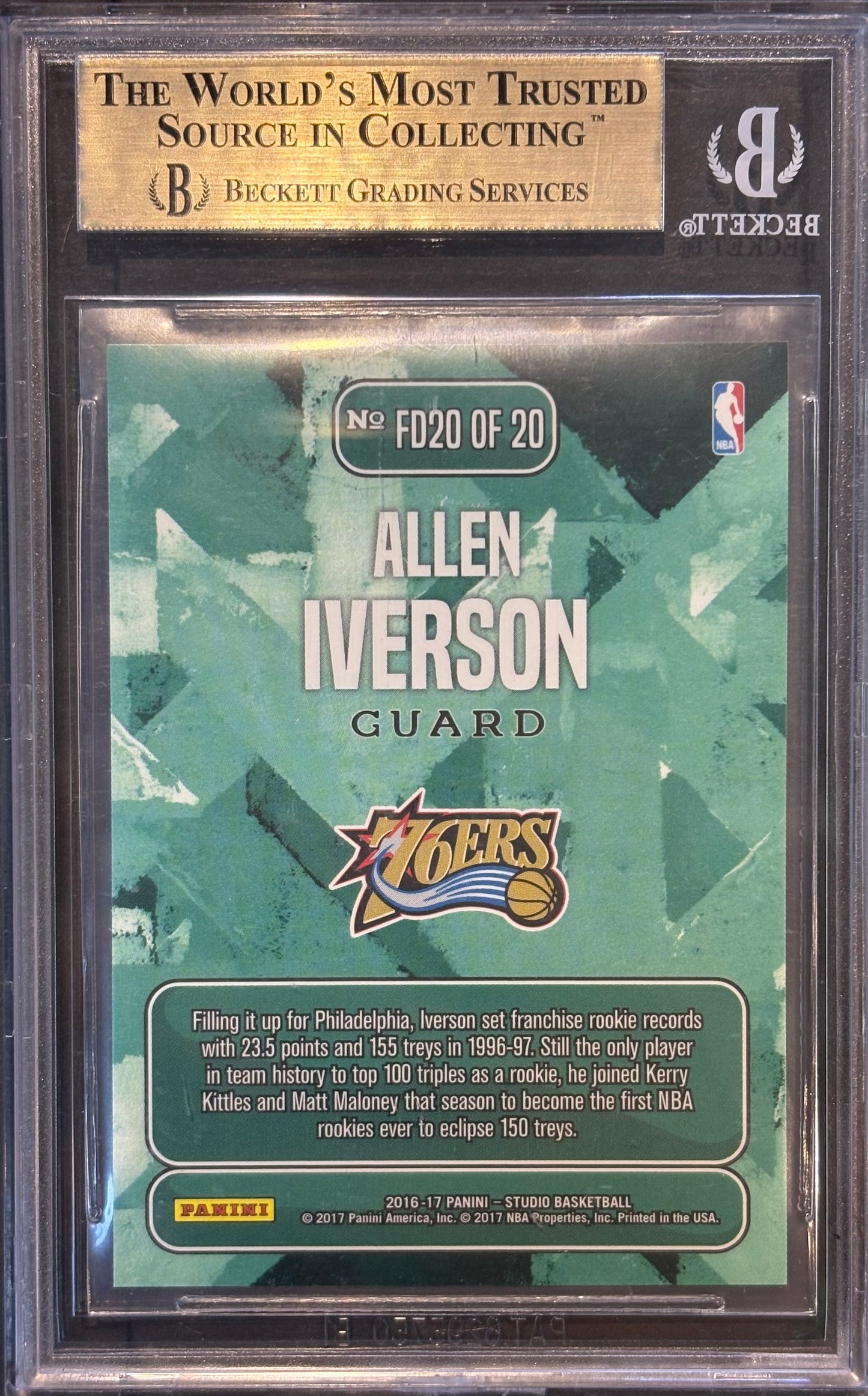 ALLEN IVERSON - 2016/17 Studio From Downtown #20 Case Hit SSP BGS 9.5