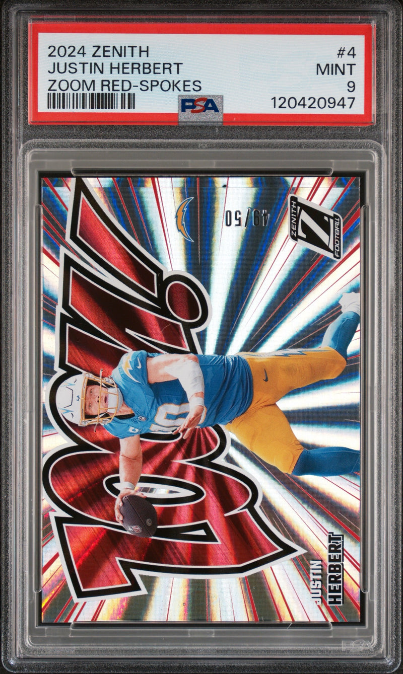 JUSTIN HERBERT - 2024 Panini Zenith Zoom Red-Spokes #4 /60 PSA 9