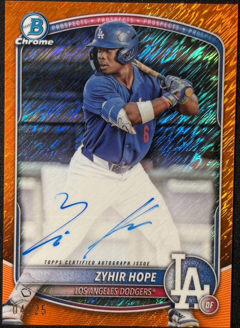 ZYHIR HOPE - 2025 Bowman Chrome Prospect Autographs Orange Shimmer Refractor Auto #CPA-ZH /25
