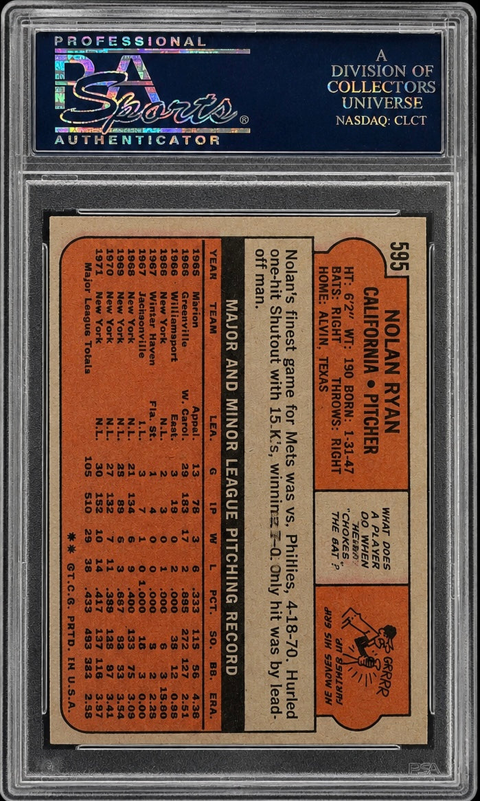 NOLAN RYAN - 1972 Topps Baseball #595 PSA 7