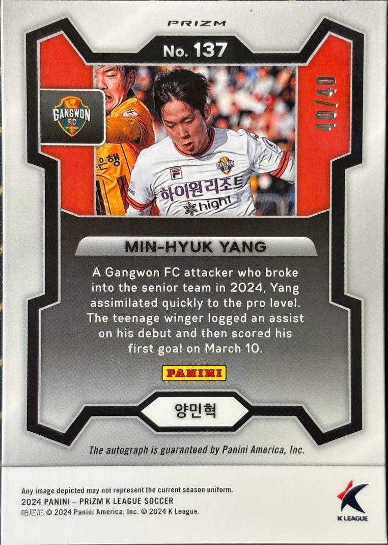 MIN-HYUK YANG - 2024 Panini Prizm K League Soccer #137 RC Auto 40/40