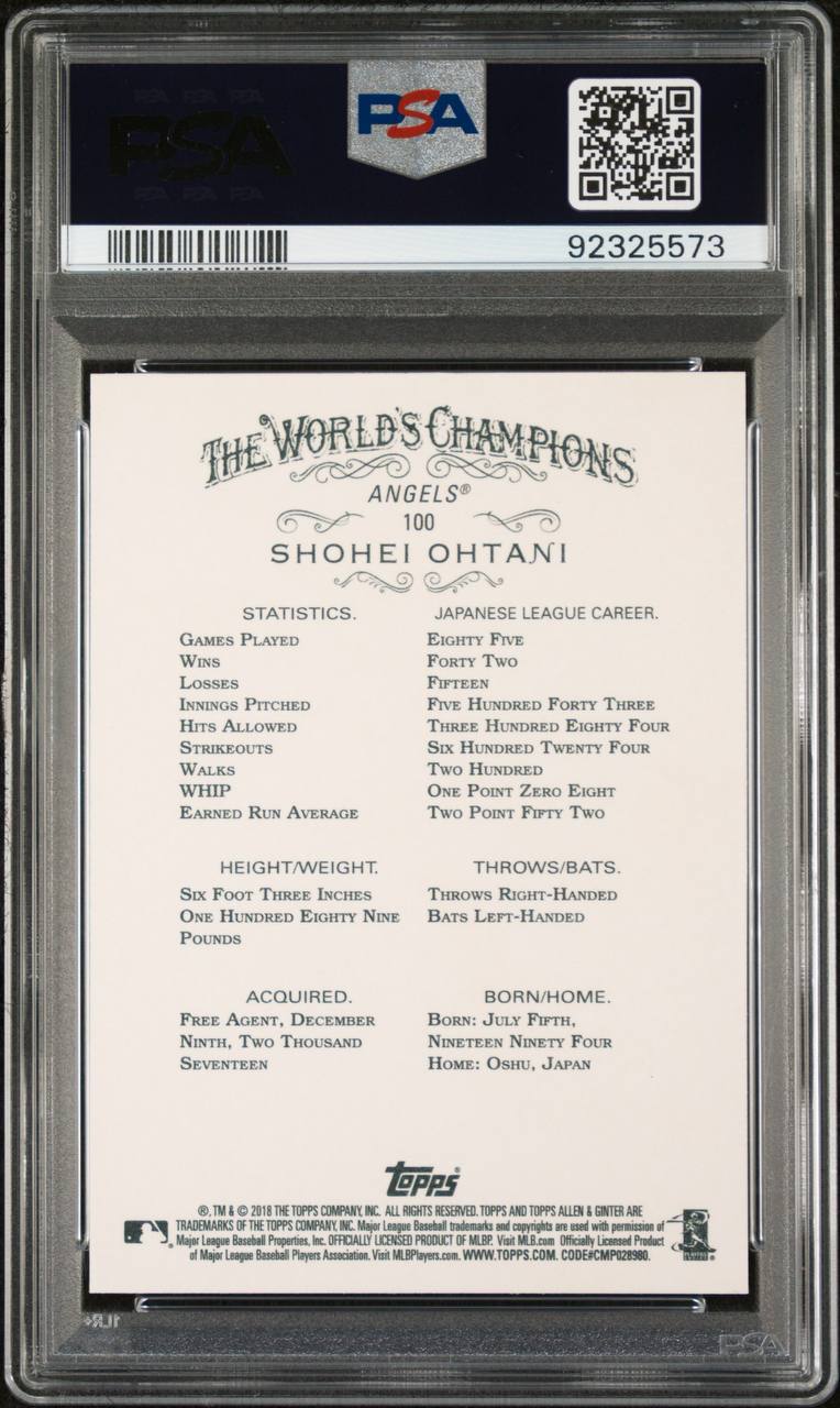 SHOHEI OHTANI - 2018 Topps Allen & Ginter Baseball #100 Rookie PSA 10