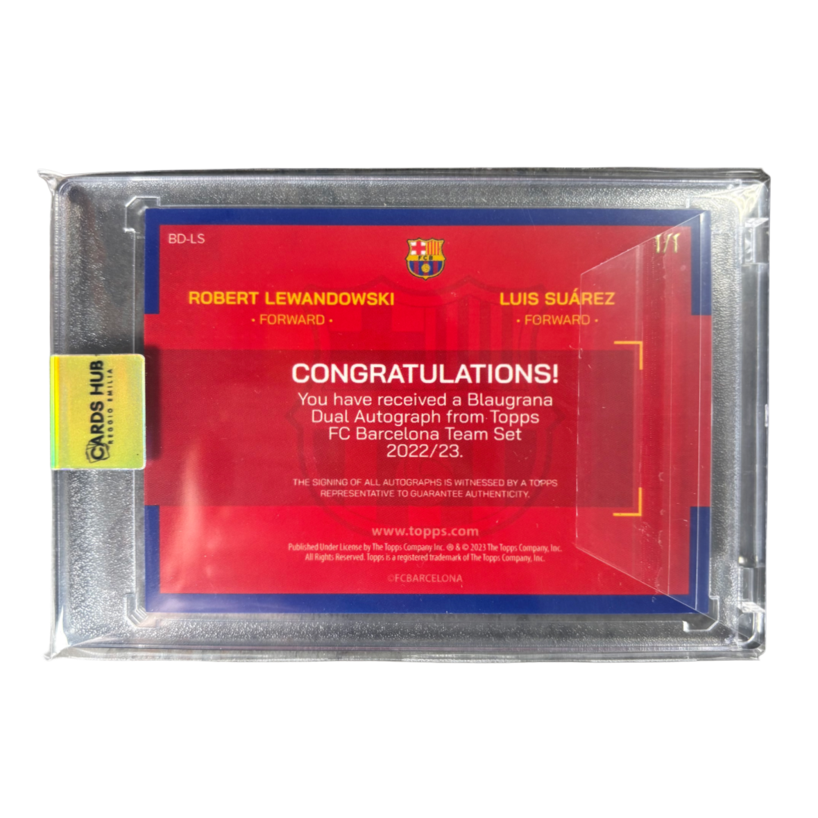 SUAREZ / LEWANDOWSKI - 2023/24 Topps FC Barcelona 1/1 Dual Auto