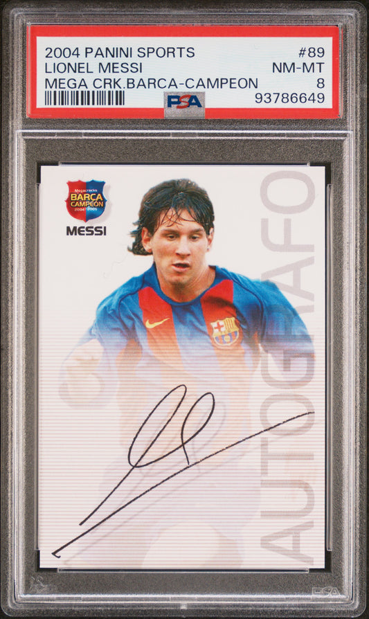 MESSI - 2004 Panini Sports Megacracks Barca Campeon RC PSA 8