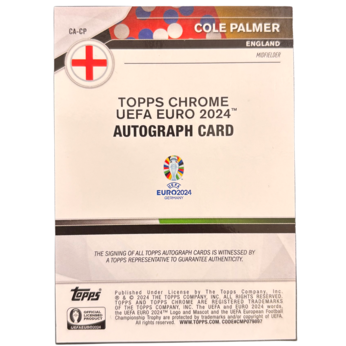 PALMER - Topps Chrome UEFA Euro 2024 Auto /75 RC