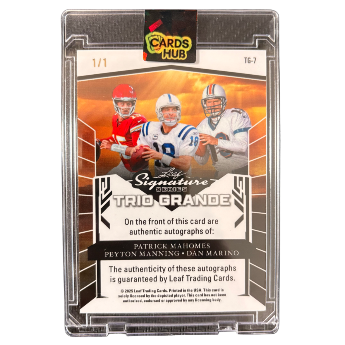 MAHOMES / MARINO / P. MANNING - 2025 Leaf "Trio Grande" 1/1 Triple Auto Gold Shimmer
