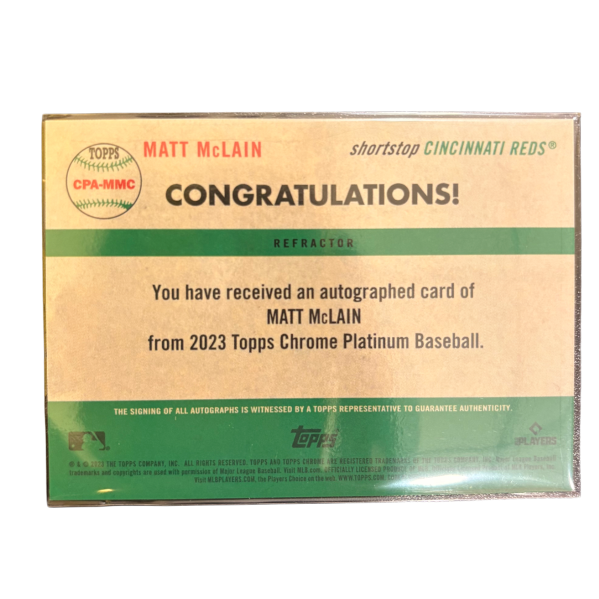 MATT McLAIN - 2023 Topps Chrome Platinum /199 Auto RC