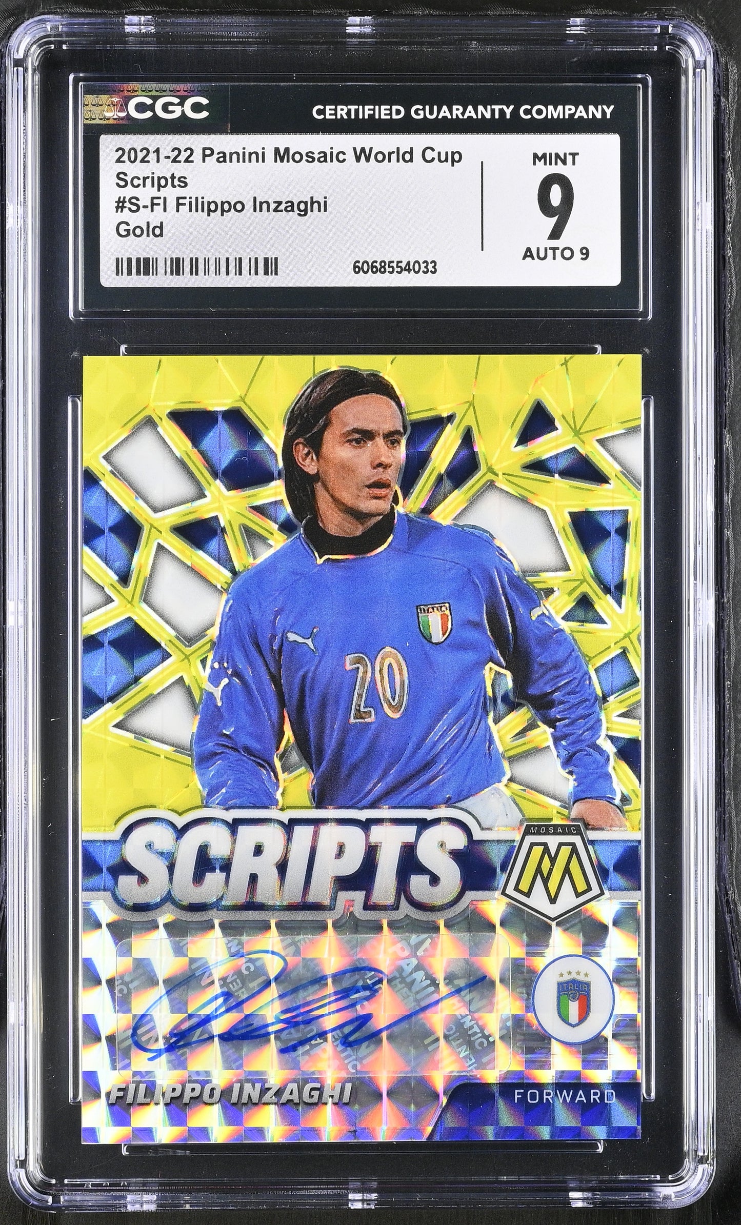 INZAGHI - 2021/22 Panini Mosaic WC Scripts Gold /10 CGC 9 Auto 9