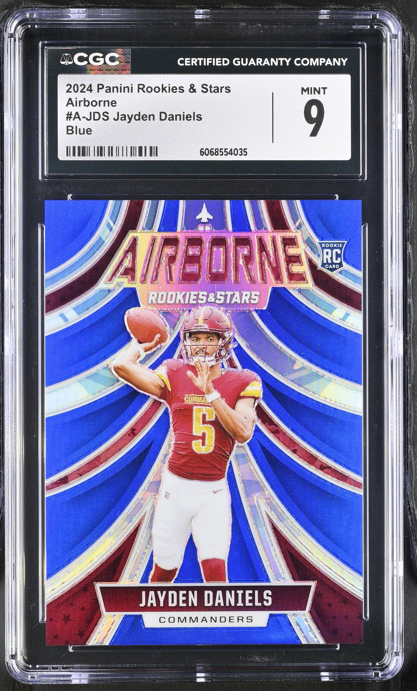 JAYDEN DANIELS - 2024 Rookies & Stars Airborne Blue /50 RC CGC 9
