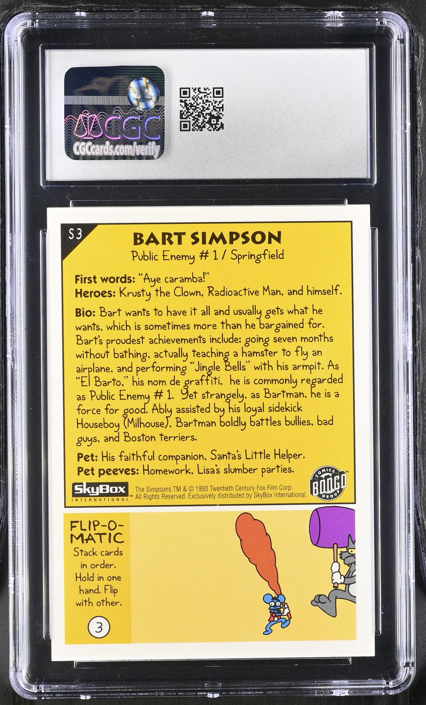 BART SIMPSON - 1993 SkyBox The Simpsons CGC 9