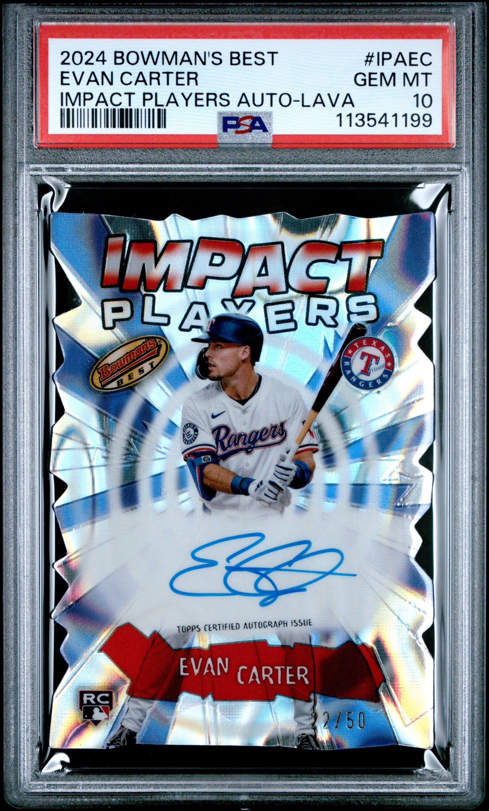 EVAN CARTER - 2024 Bowman's Best Baseball /50 Auto PSA 10