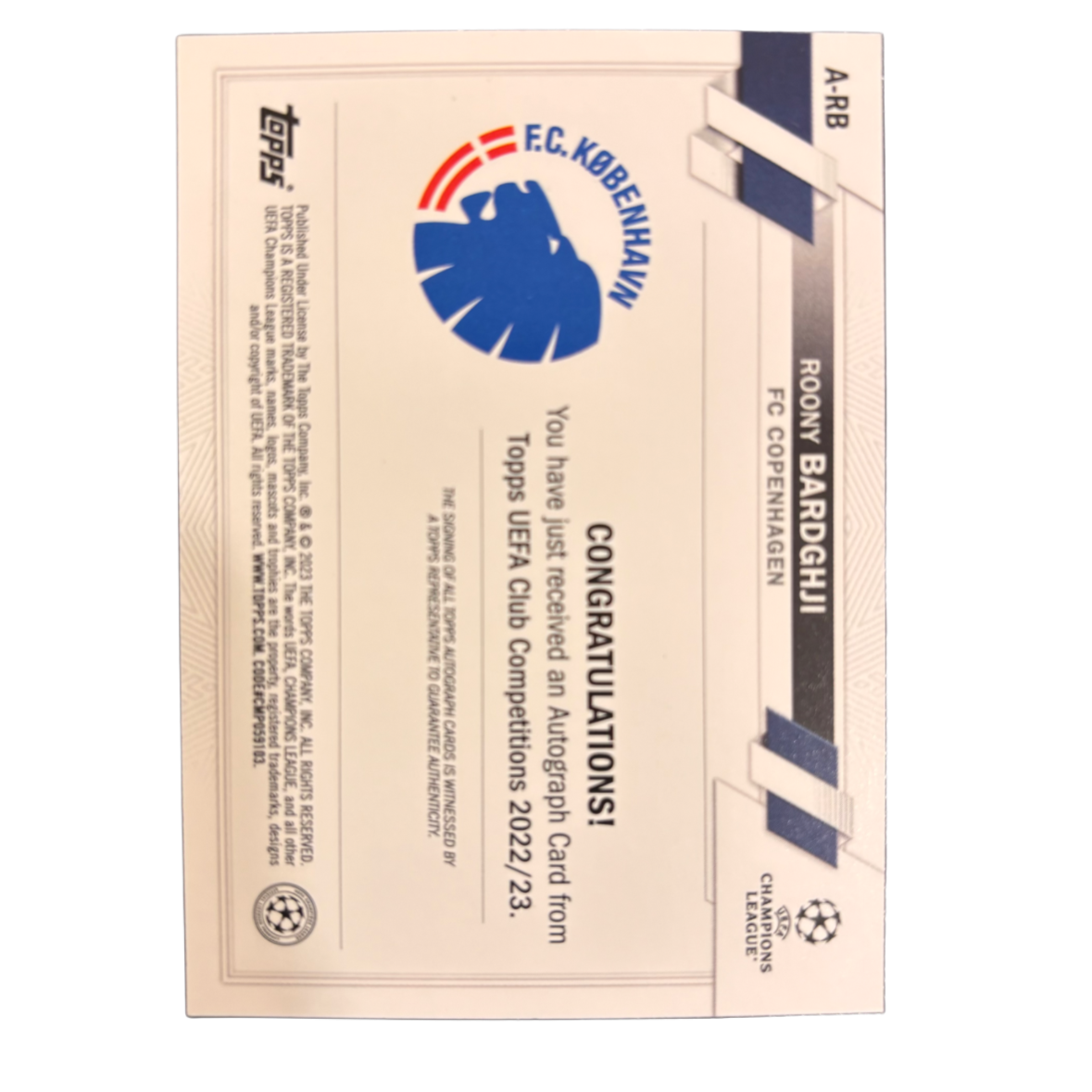 ROONY BARDGHJI - 2022/23 Topps UEFA Club Competitions Autograph