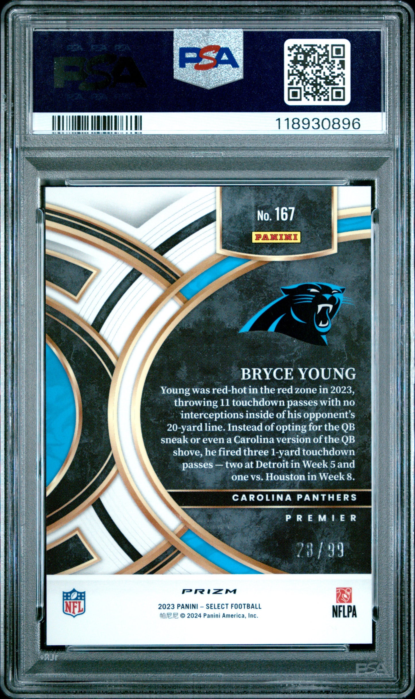 BRYCE YOUNG - 2023 Select Light Blue Prizm /99 RC PSA 10