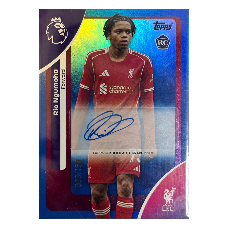 Rio Ngumoha 2025/26 Topps Premier League Blue Auto RC /150 #AC-RNG, 023/150 — front