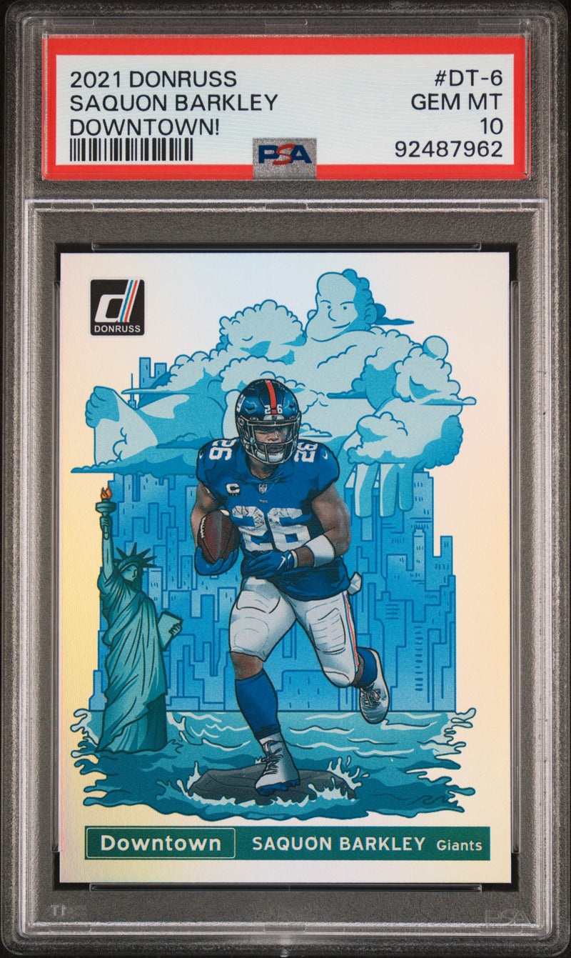 Saquon Barkley 2021 Panini Donruss Downtown #DT-6 PSA 10 cert 92487962 — front PSA scan
