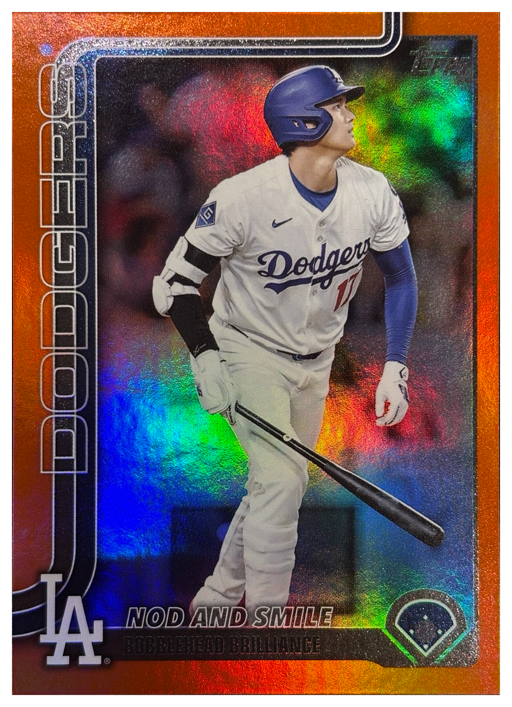 SHOHEI OHTANI - 2025 Topps Update Series Nod and Smile Orange Rainbow Foil #US84 /25 - fronte