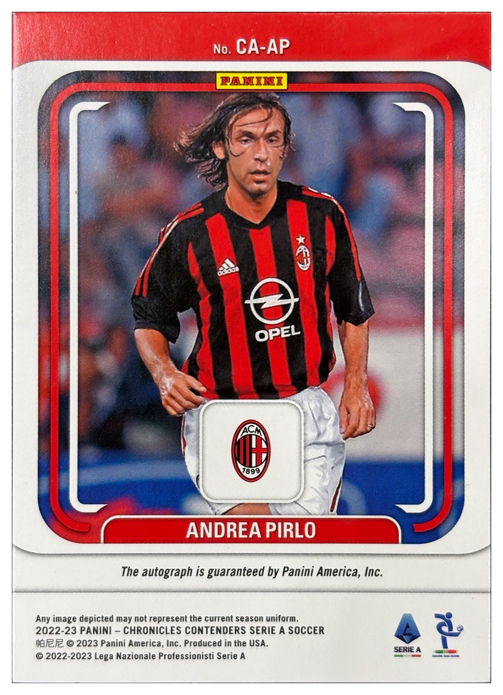 Andrea Pirlo 2022/23 Panini Chronicles Contenders Serie A Autograph 092/139 - back