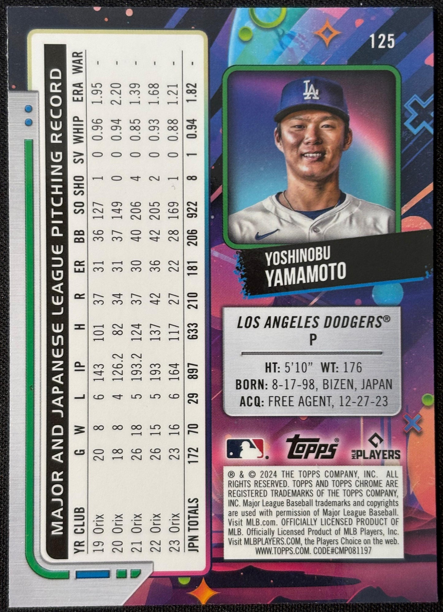 YOSHINOBU YAMAMOTO - 2024 Topps Cosmic Chrome Baseball Nucleus RC