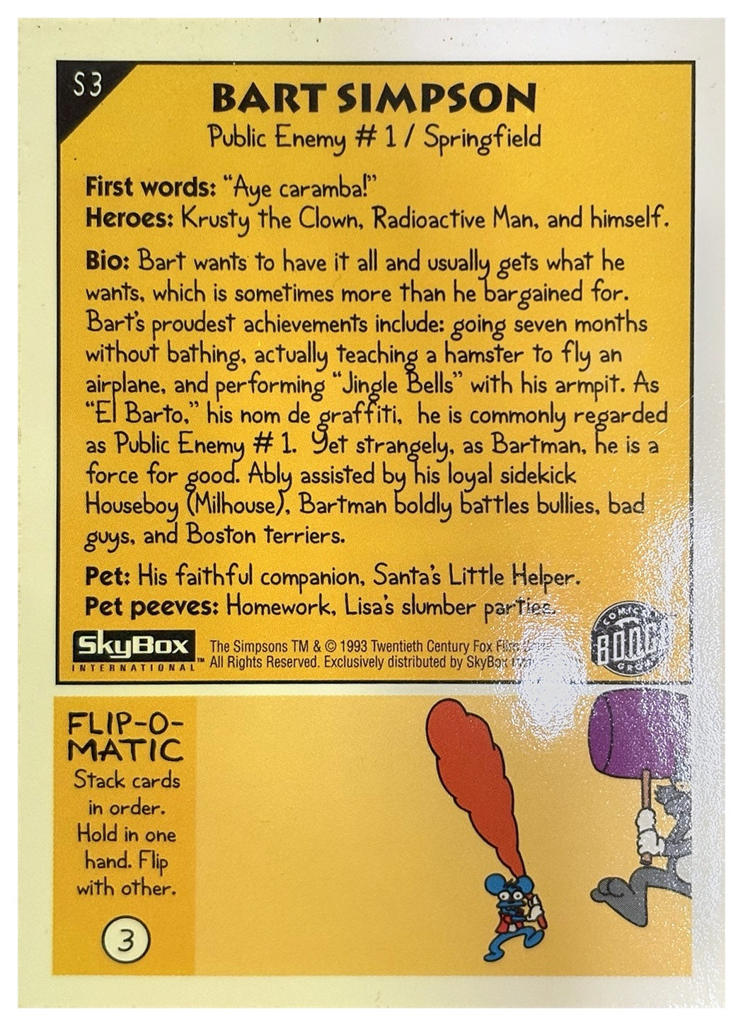 Bart Simpson - 1993 SkyBox The Simpsons #S3 - retro
