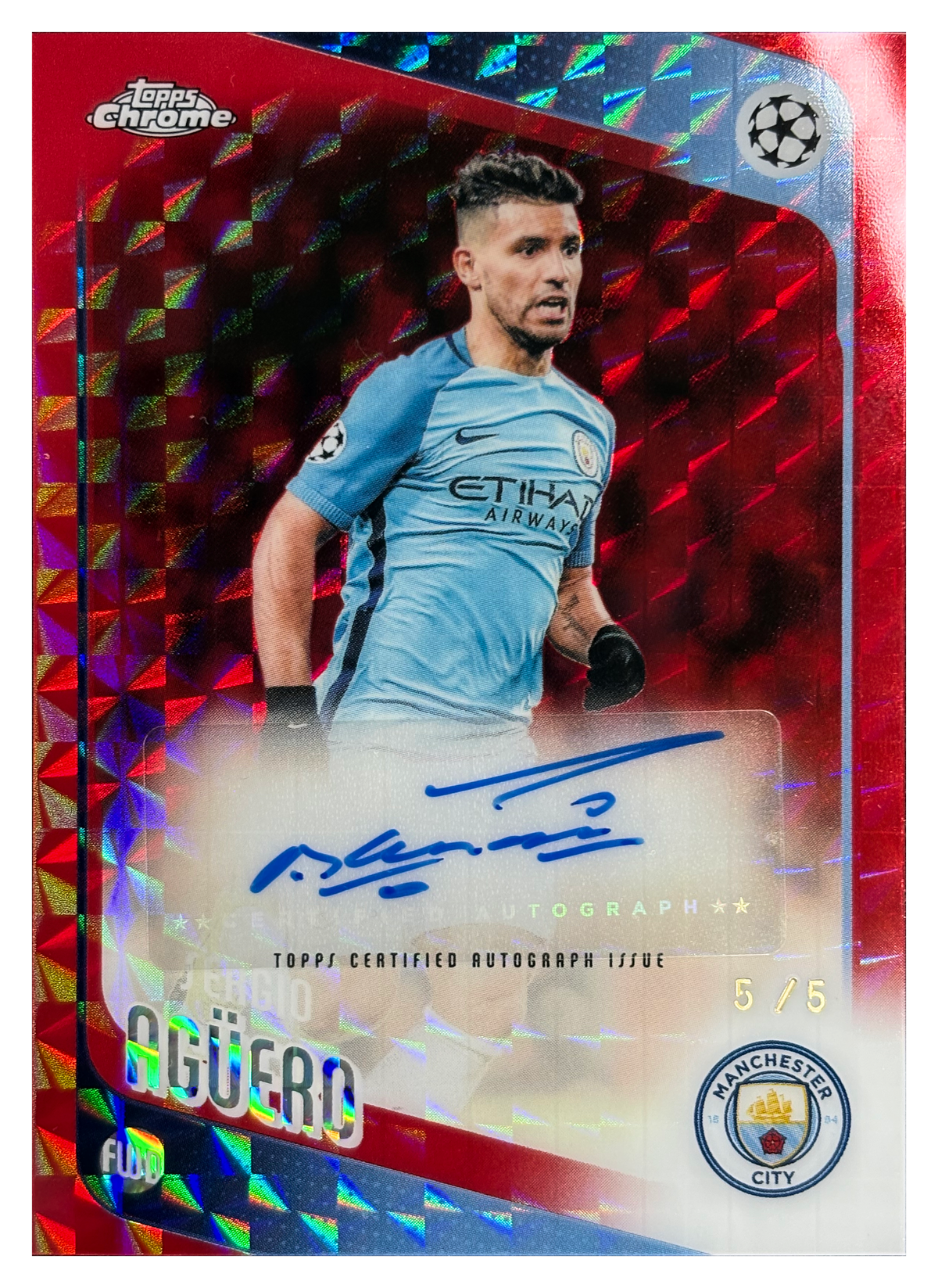 SERGIO AGÜERO - 2025/26 Topps Chrome UEFA Club Competitions Red Geometric Auto #CLA-SA /5 - front