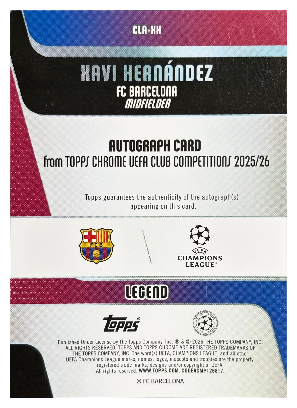 XAVI HERNÁNDEZ - 2025/26 Topps Chrome UEFA Club Competitions Black Geometric Auto #CLA-XH /10 - back