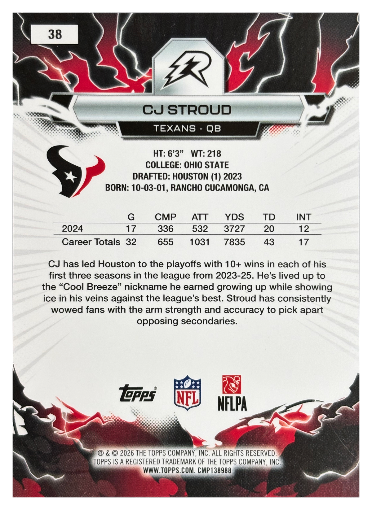 CJ STROUD - 2025 Topps Resurgence Football Red Power Surge #38 /5 - back