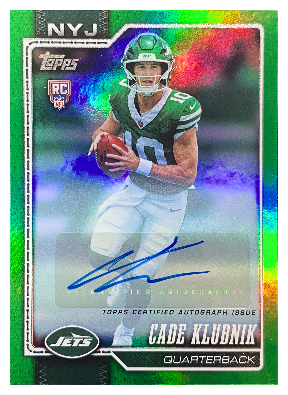 CADE KLUBNIK - 2026 Topps Football Green Auto RC #306 /99 - front