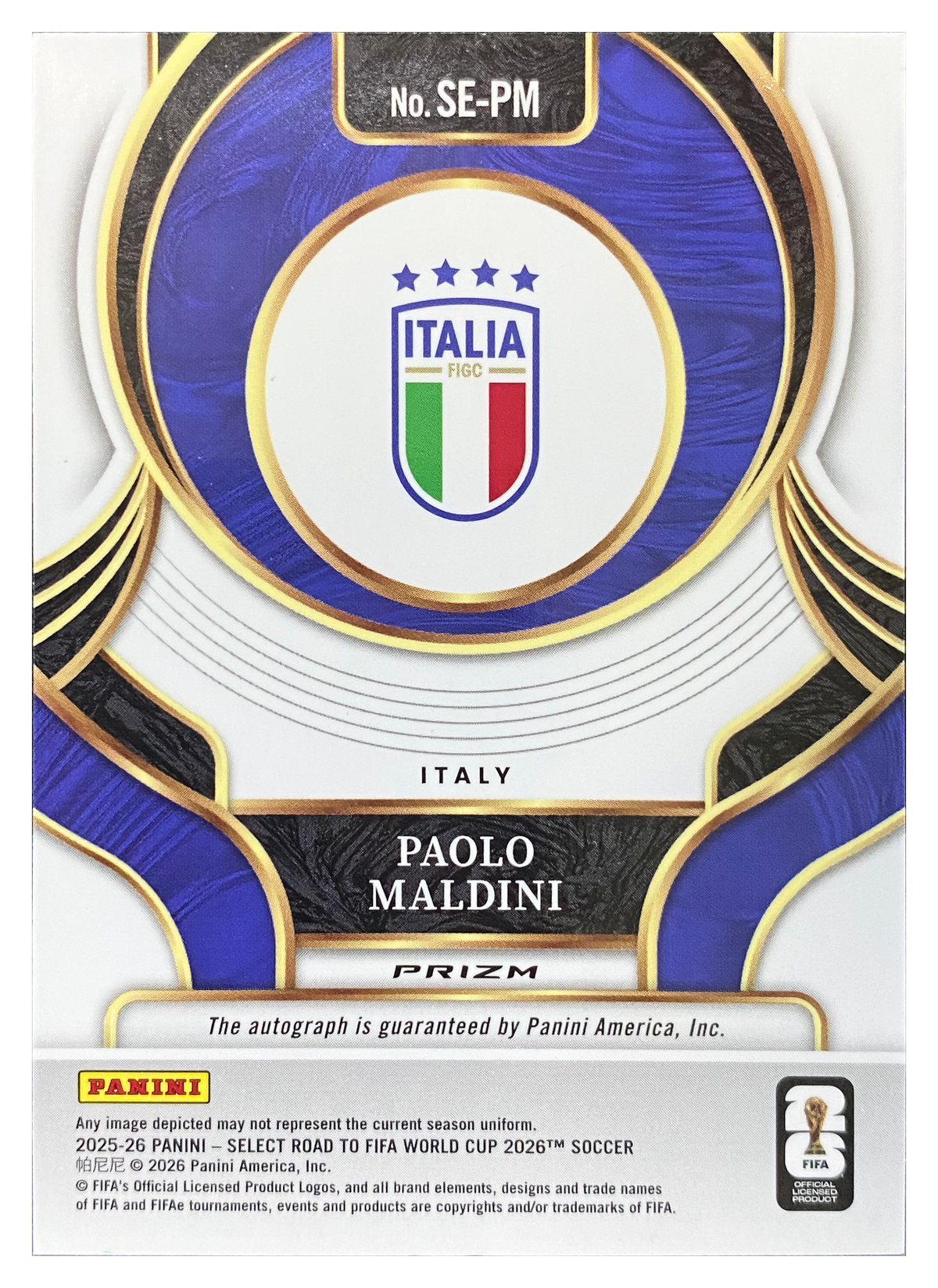 PAOLO MALDINI - 2025/26 Panini Select Road to FIFA World Cup 26 Select Signatures Prizm Auto #SE-PM - back