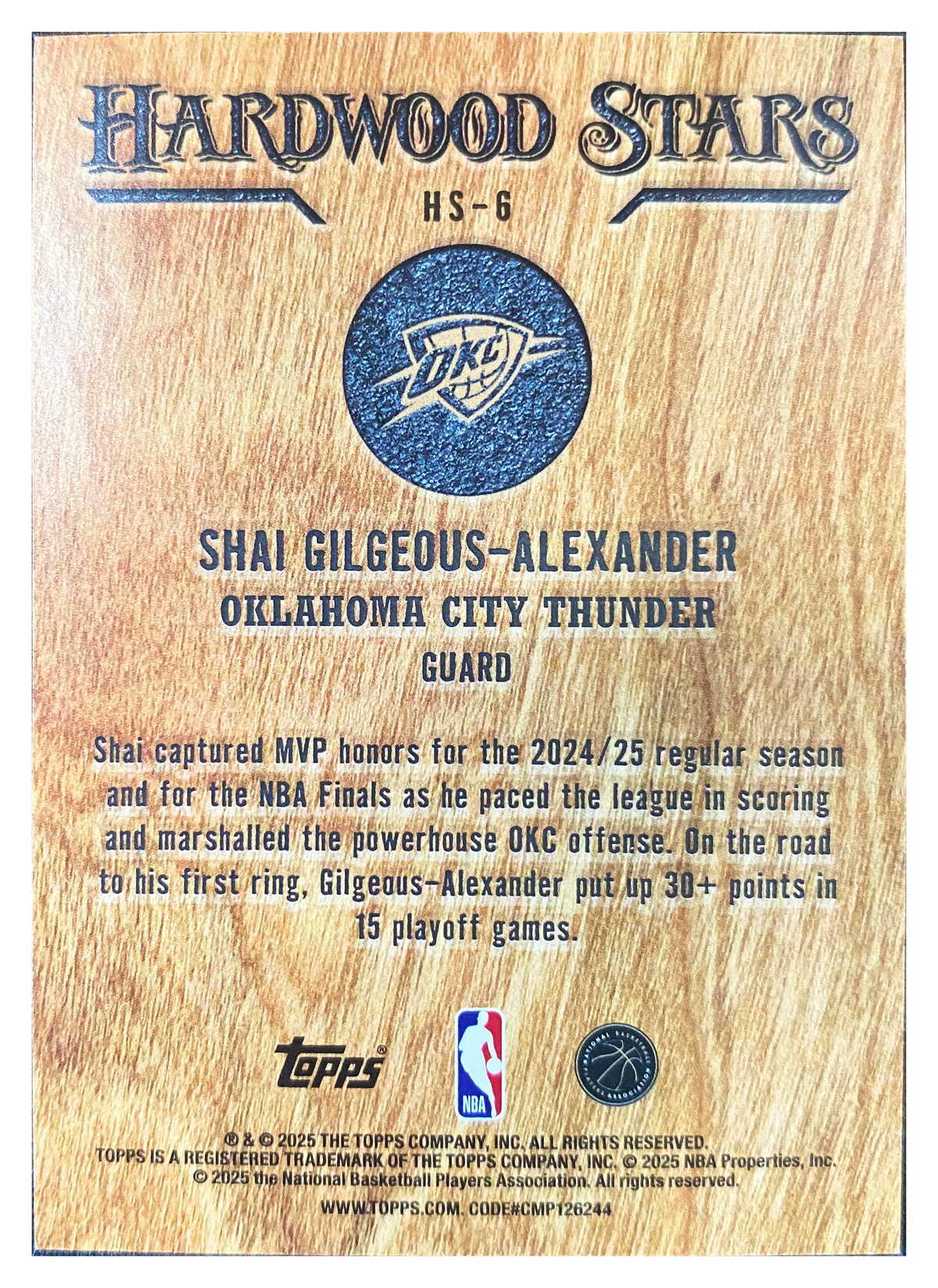 SHAI GILGEOUS-ALEXANDER - 2025/26 Topps Basketball Hardwood Stars #HS-6 - back