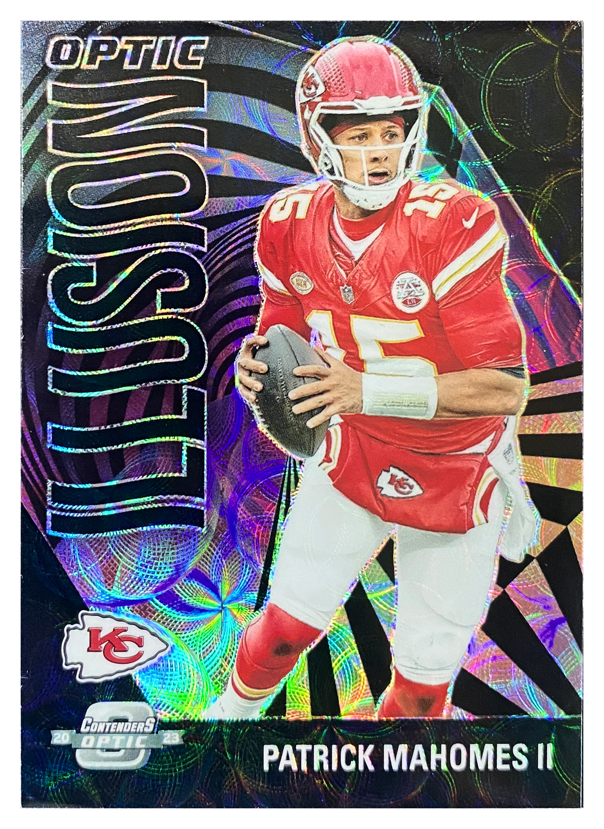 PATRICK MAHOMES II - 2023 Panini Contenders Optic Optic Illusion Black Scope Prizm #OI-7 /25 - front