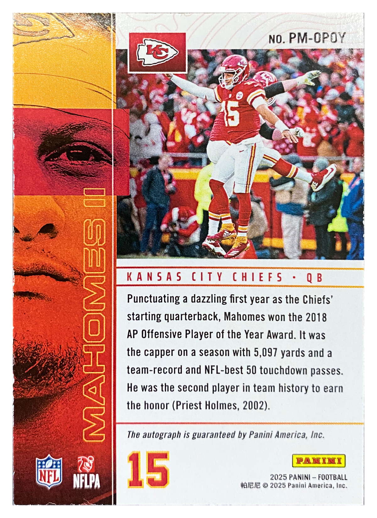 PATRICK MAHOMES II - 2025 Panini Football Autograph Collection #PM-OPOY - back