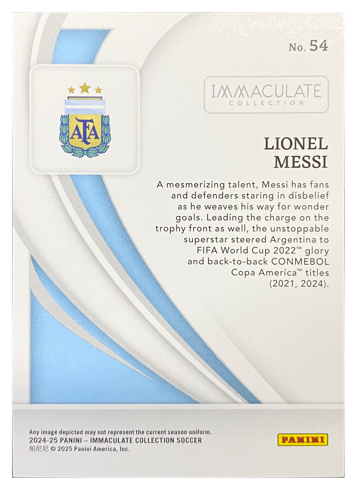LIONEL MESSI - 2024/25 Panini Immaculate Collection #54 /70 - back