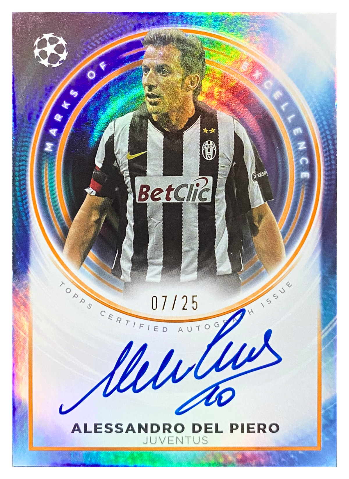 ALESSANDRO DEL PIERO - 2024/25 Topps UEFA Club Competitions Marks of Excellence Orange Auto #ME-AD2 /25 - front