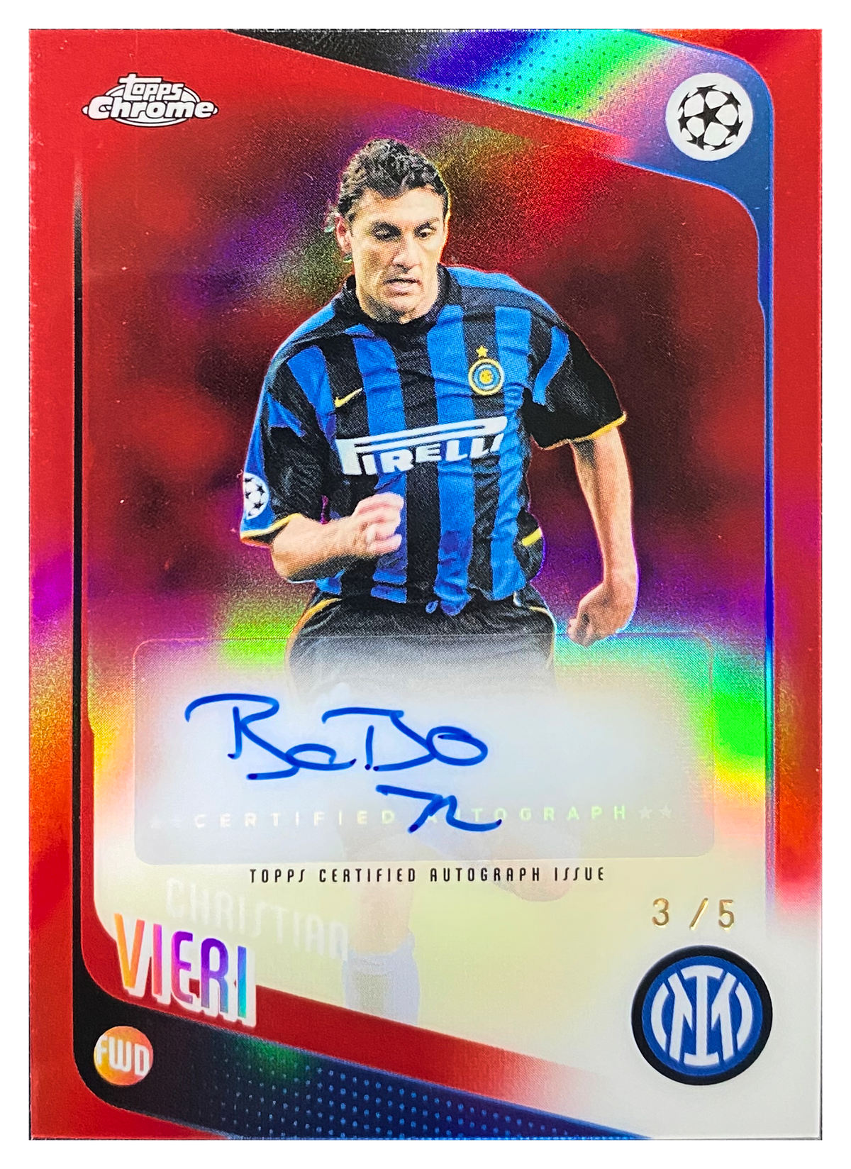 CHRISTIAN VIERI - 2025/26 Topps Chrome UEFA Club Competitions Red Refractor Auto #CLA-CV /5 - front