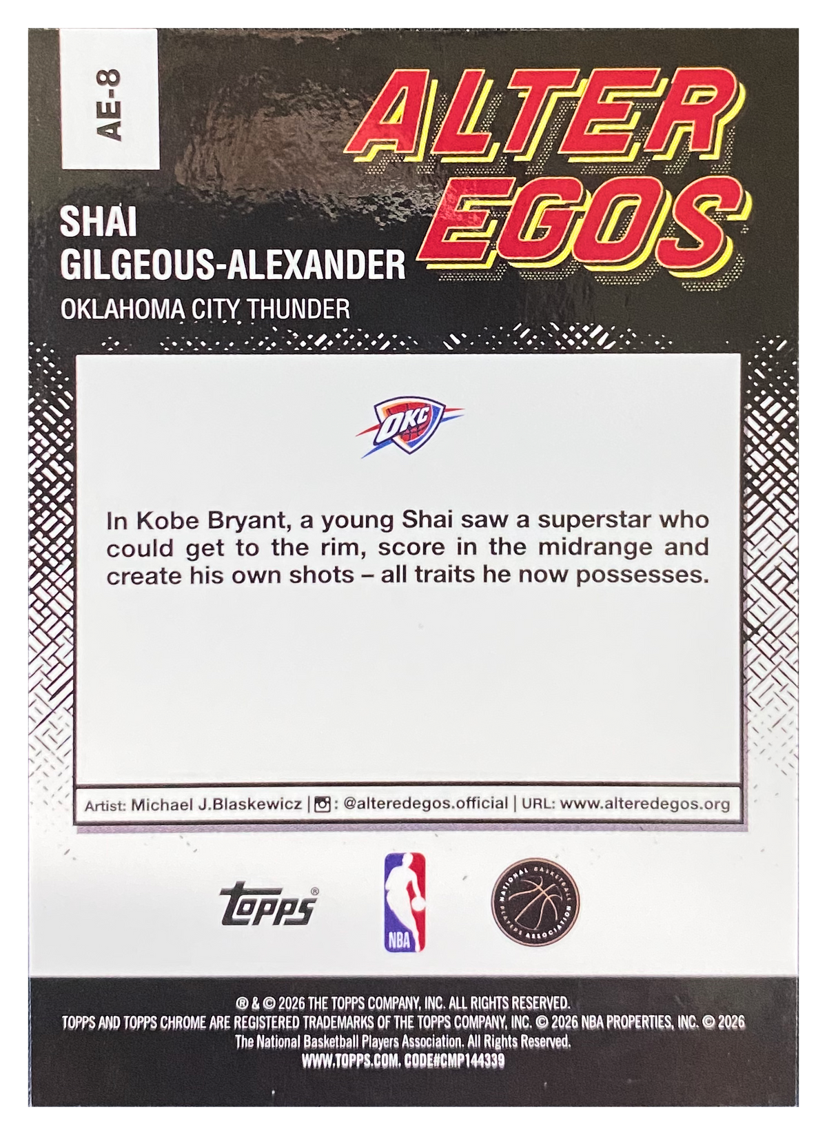 SHAI GILGEOUS-ALEXANDER - 2025/26 Topps Chrome Basketball Alter Egos #AE-8 - back