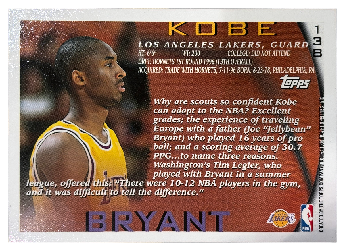 Kobe Bryant — 1996/97 Topps RC #138 - retro