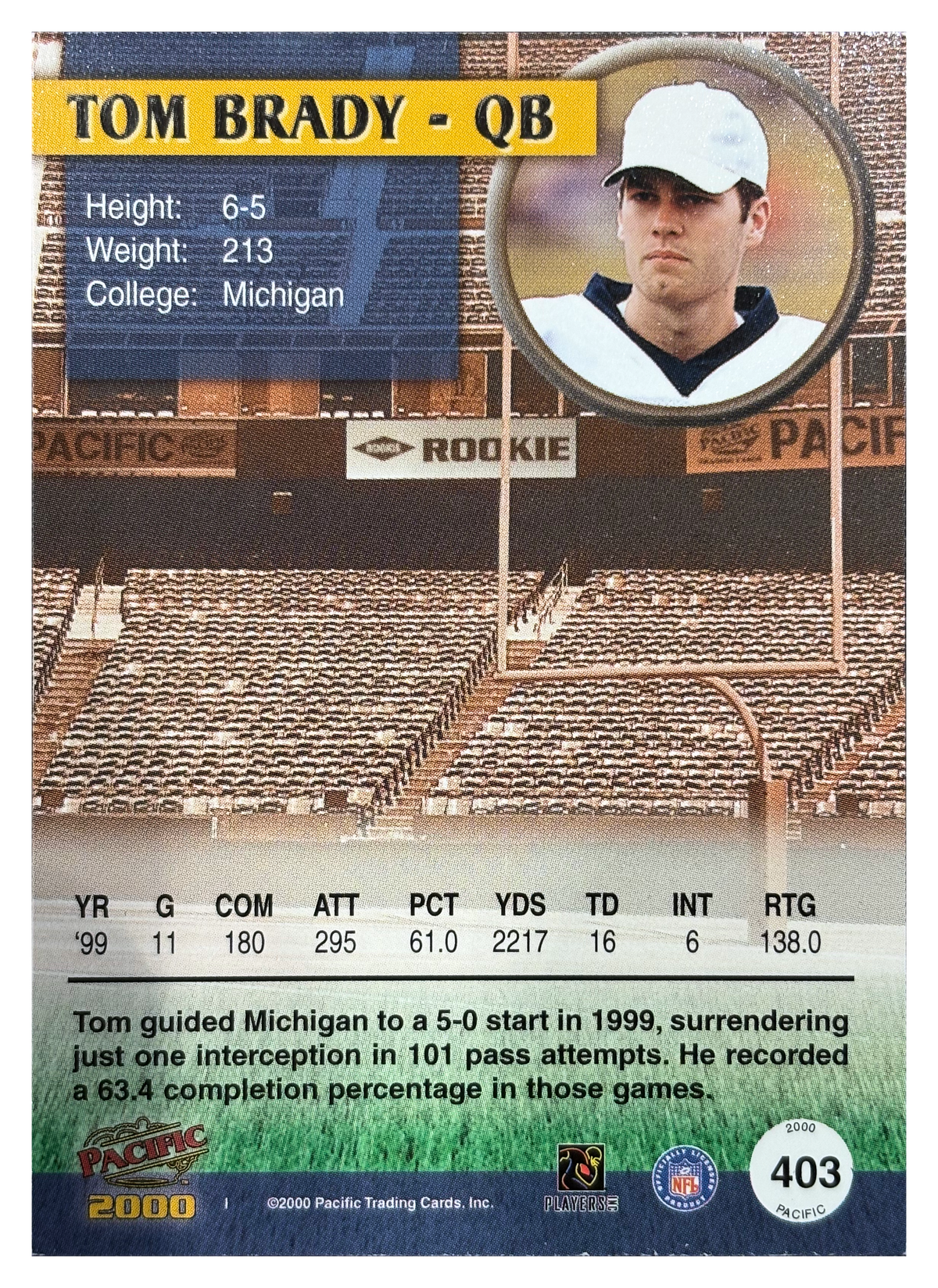 Tom Brady — 2000 Pacific RC #403 - retro