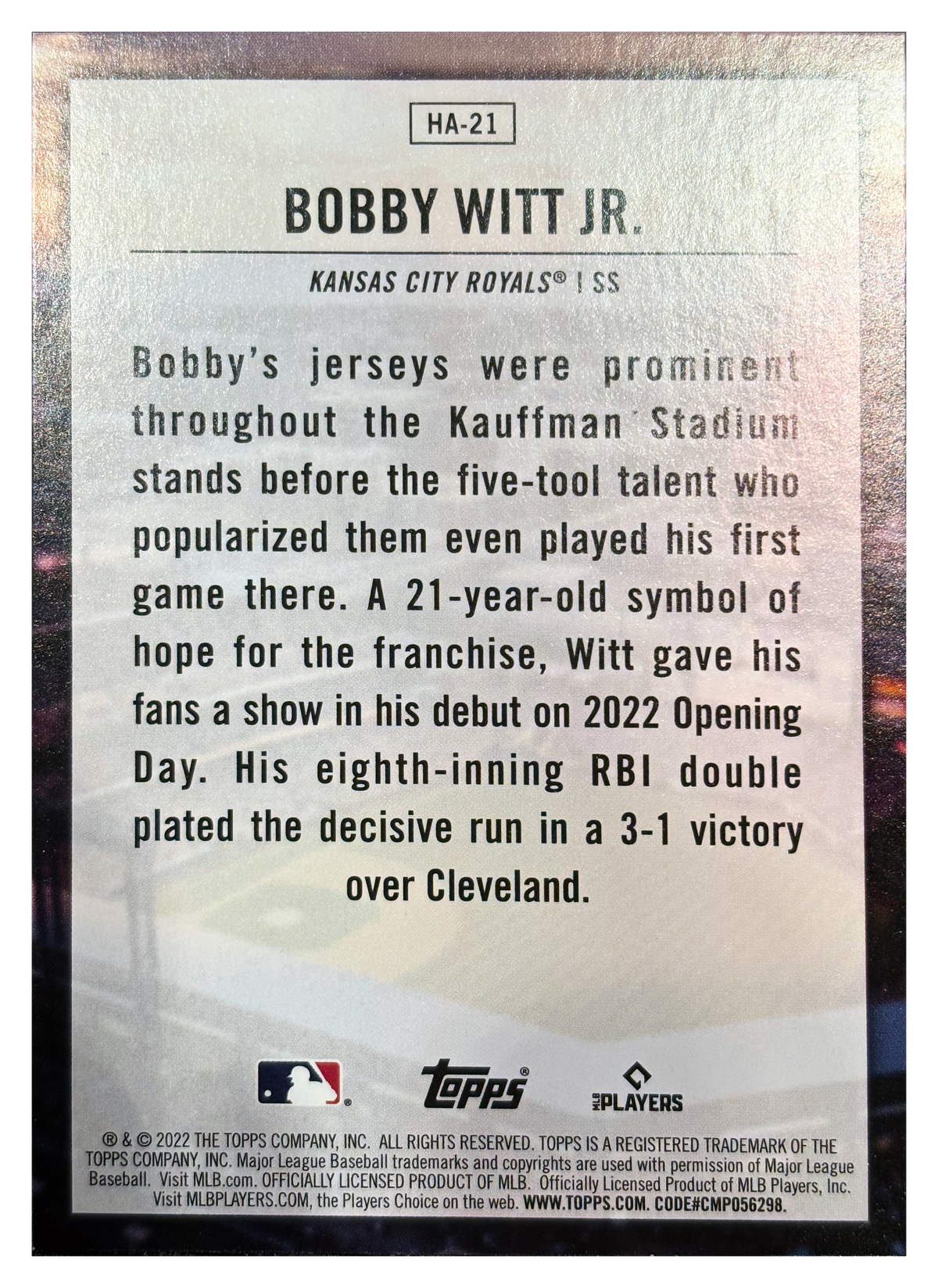 Bobby Witt Jr. — 2022 Topps Home Field Advantage RC #HA-21 - retro