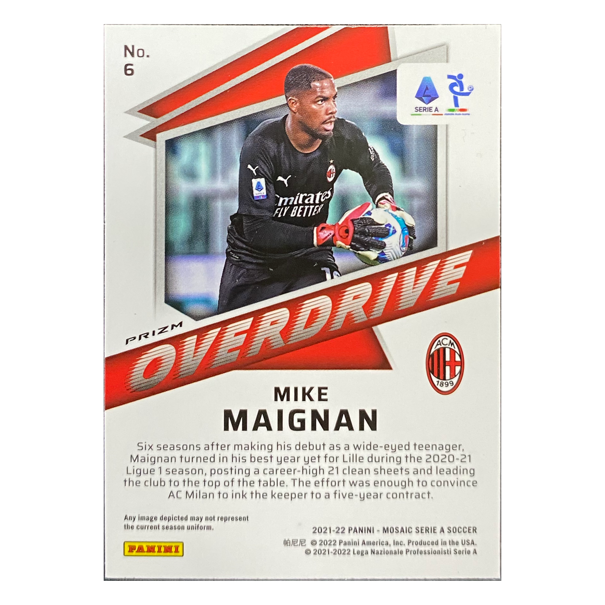 MIKE MAIGNAN - 2021/22 Panini Mosaic Serie A Overdrive Mosaic Prizm RC #6 - back