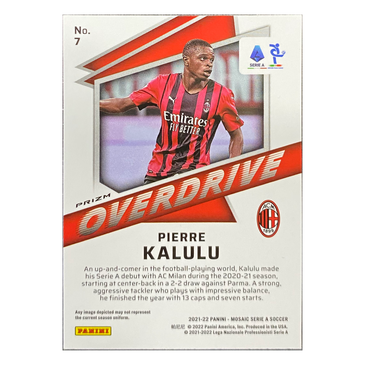 PIERRE KALULU - 2021/22 Panini Mosaic Serie A Overdrive Mosaic Prizm RC #7 - back