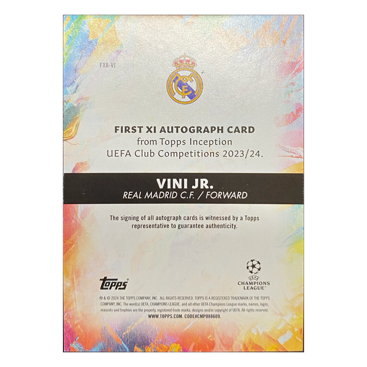 VINI JR. - 2023/24 Topps Inception UEFA First XI Red Auto #FXA-VJ /10 - back