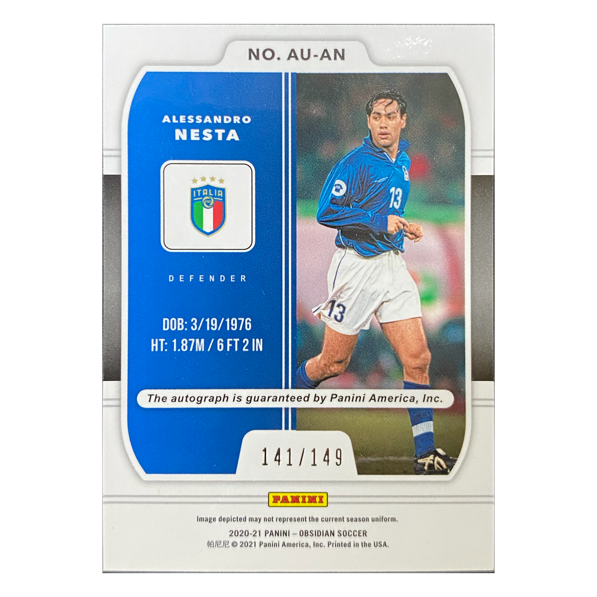 ALESSANDRO NESTA - 2020/21 Panini Obsidian Aurora Auto #AU-AN /149 - back