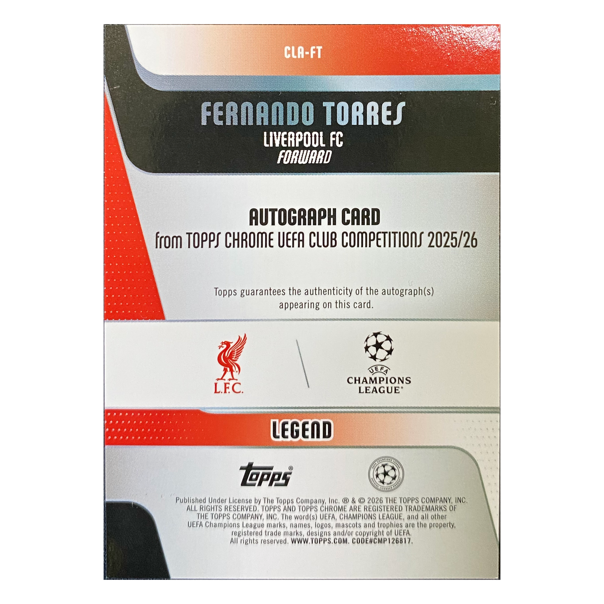 FERNANDO TORRES - 2025/26 Topps Chrome UEFA Green Lava Auto #CLA-FT /99 - back