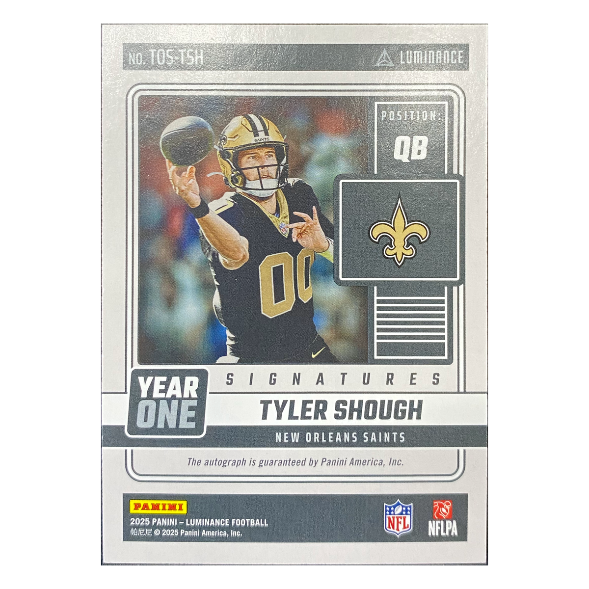 TYLER SHOUGH - 2025 Panini Luminance Year One Signatures RC Auto #YOS-TSH - back