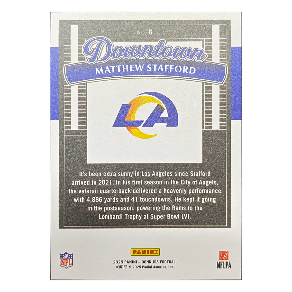 MATTHEW STAFFORD - 2025 Panini Donruss Downtown #6 - back
