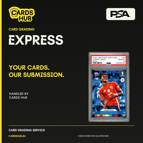 Cards Hub PSA express — real PSA slabs and official logos