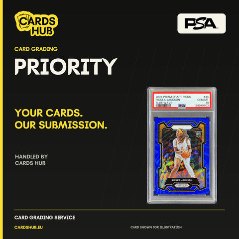 Cards Hub PSA priority — real PSA slabs and official logos